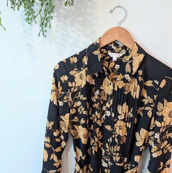 Nanette Lepore Elegant Black and Gold Floral Dress Sz 4 - Picture 3 of 10